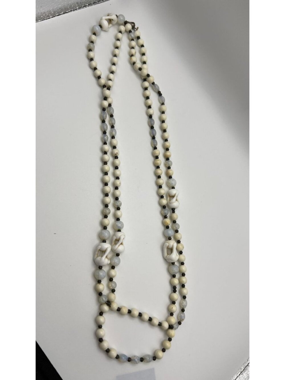 Vintage Multi-Strand White & Opalescent Beaded Necklace With Metal Clasp